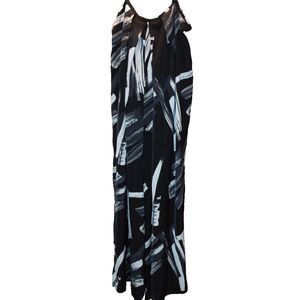 Mimoto Black White Abstract Pleated Drop Crotch Jumpsuit OS